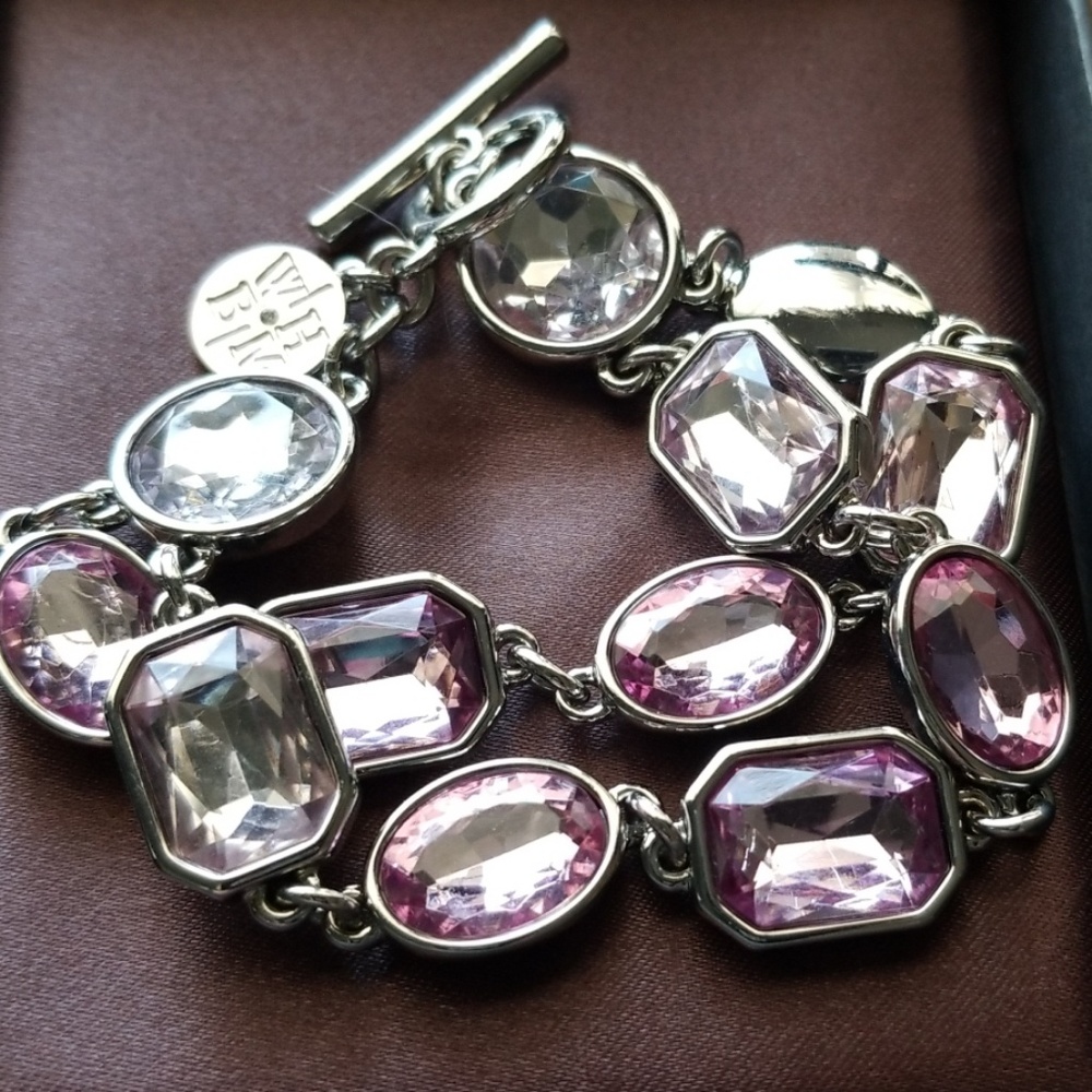 WHBM silver and pink stone bracelet